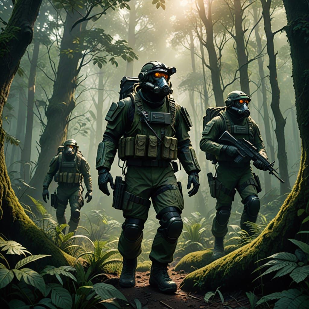 Hyper-Realistic Apes vs. Camouflaged Soldiers in a Misty For...