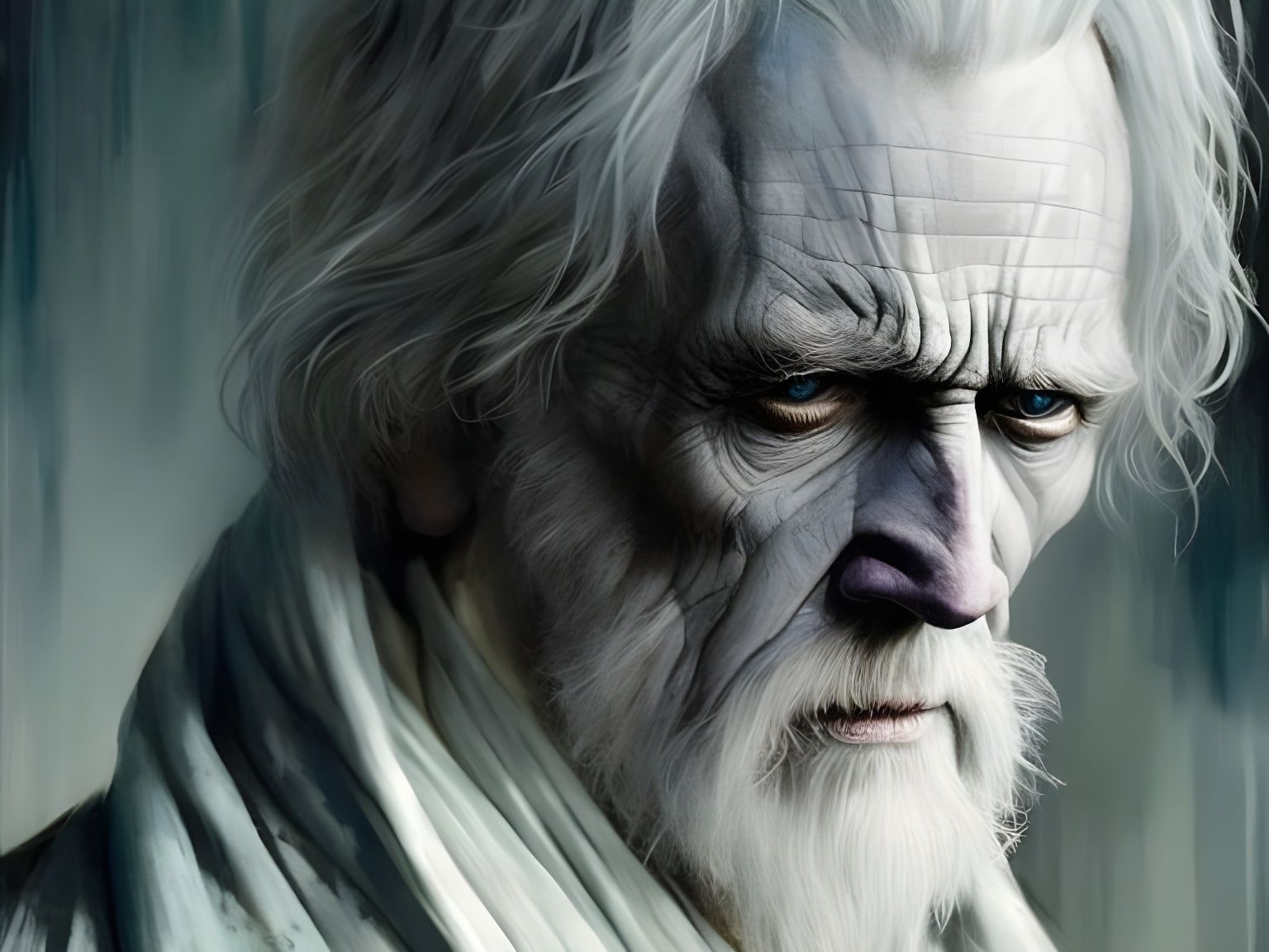 Ancient White Walker Portrait with Ice Blue Eyes
