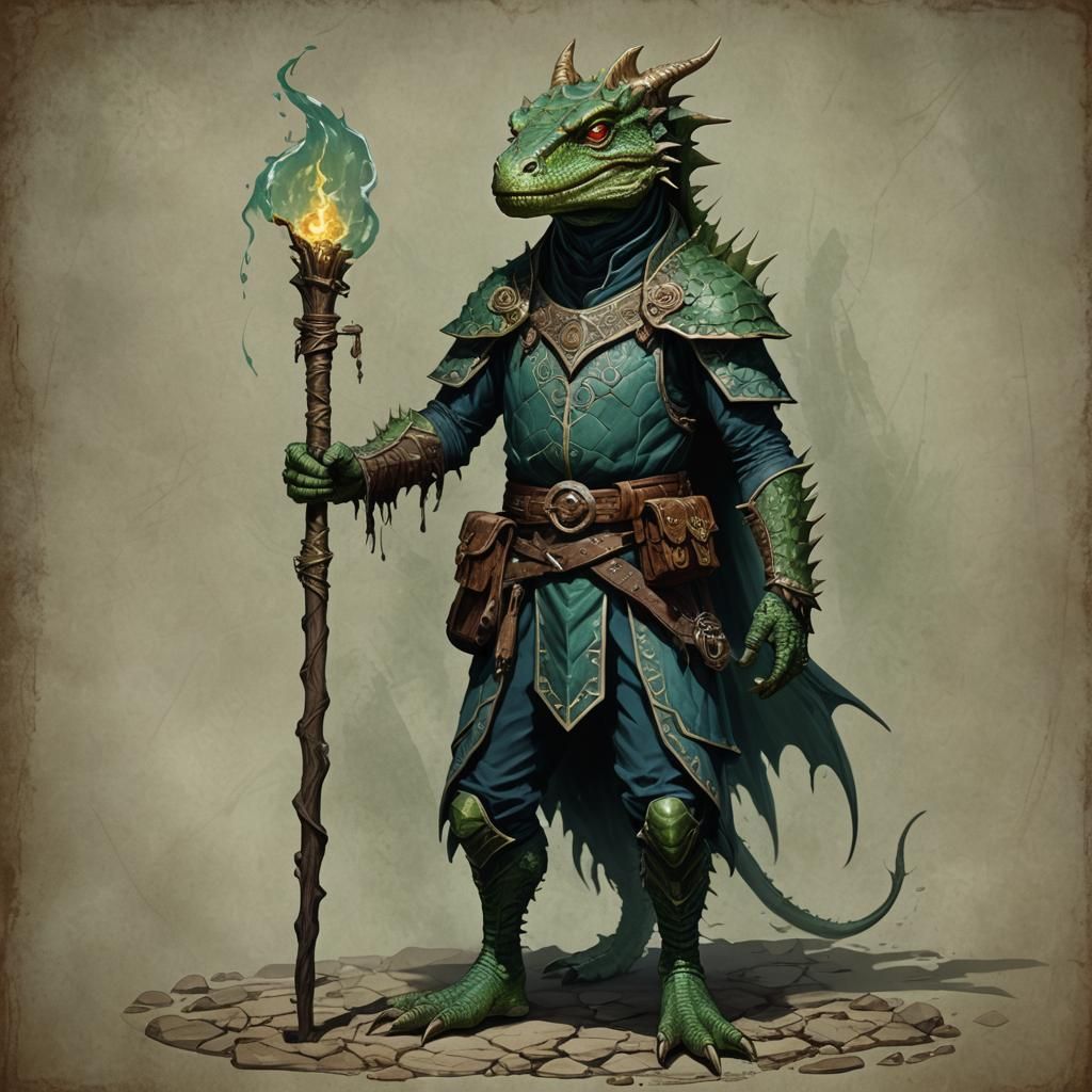 Lizardfolk Wizard Character Portrait in D&D Style