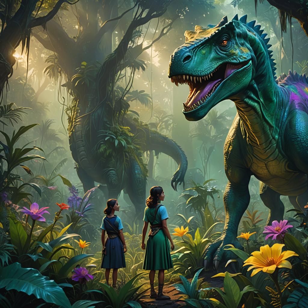 Dinosaur Woman in Jungle: Fantasy Concept Art
