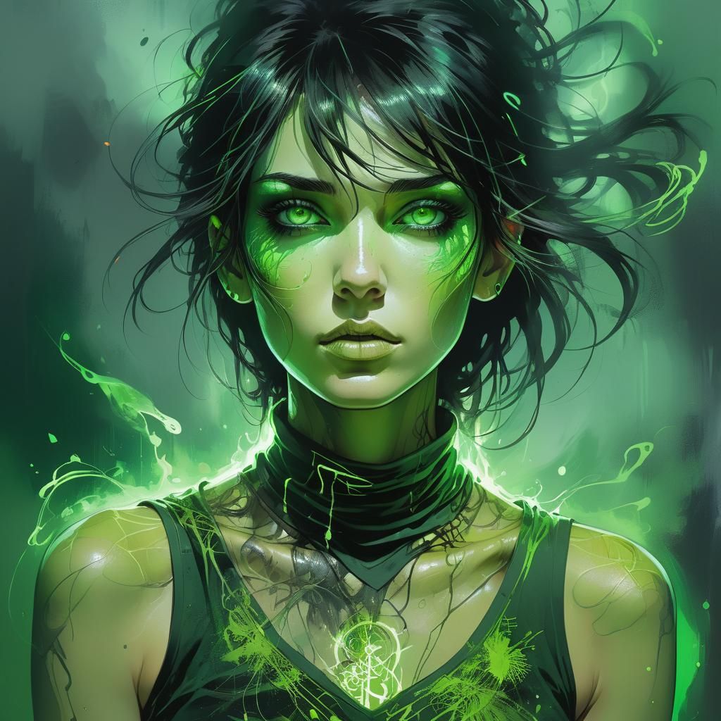 Neon Green Portrait in Dark Fantasy Style