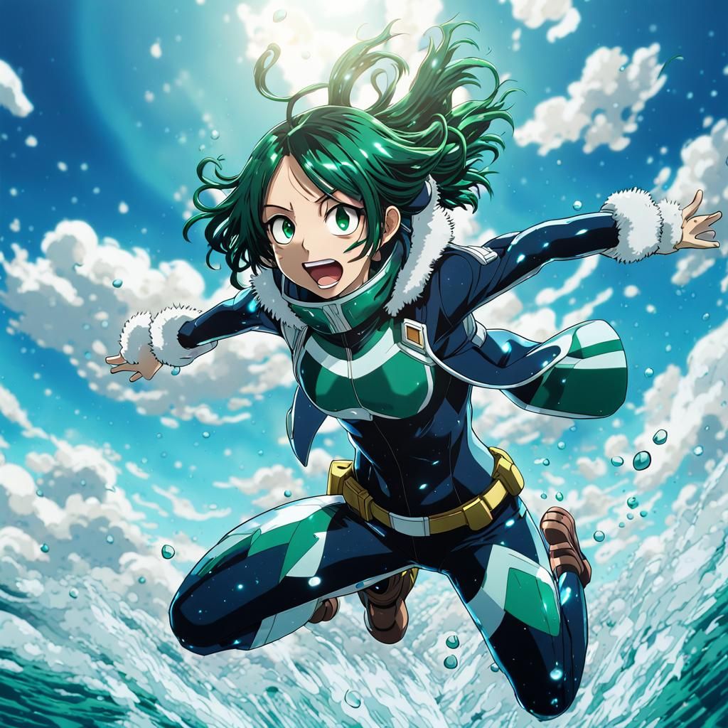 Tsuyu Asui Leaping: Anime Splash Art