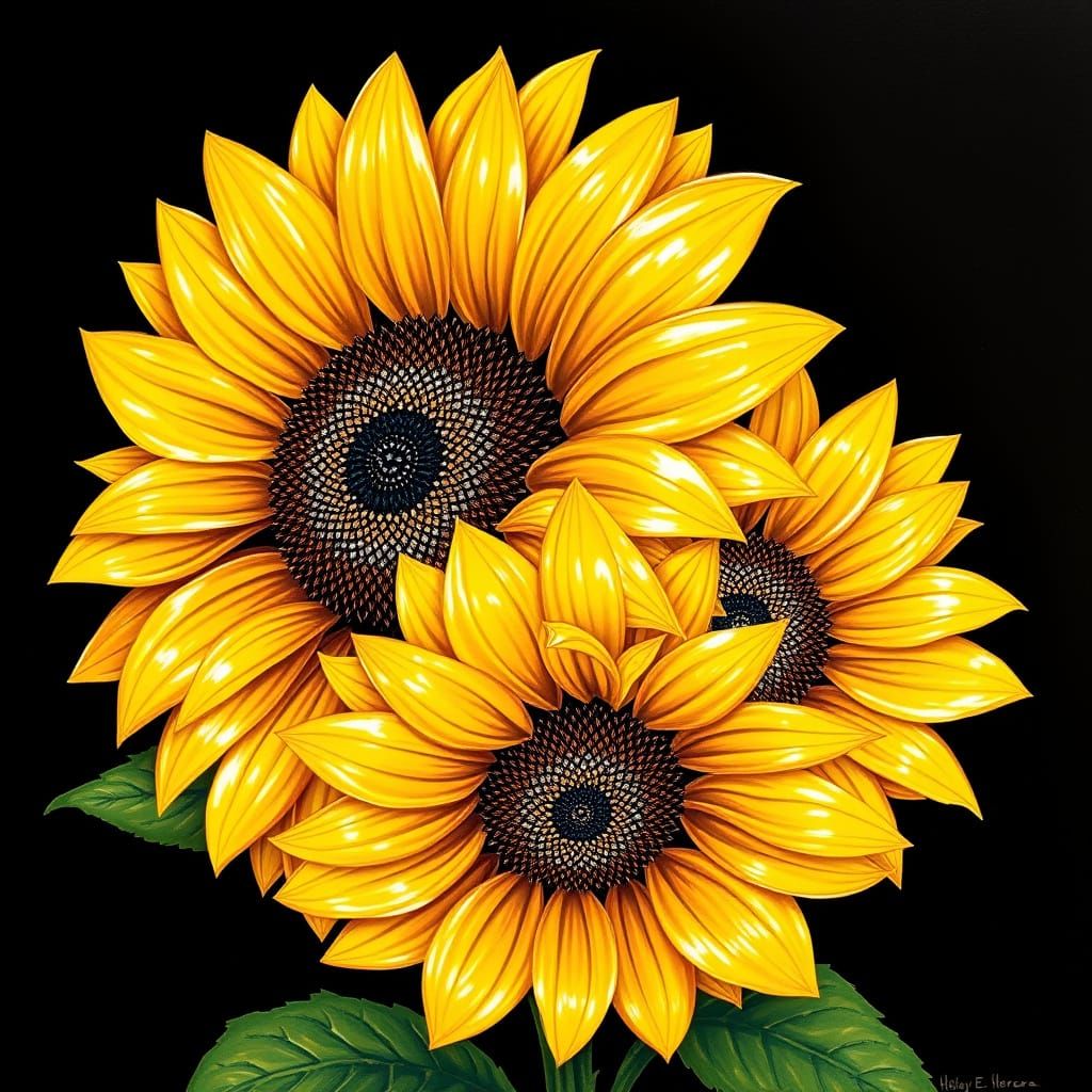 Glossy Iridescent Sunflowers with Diamond Centers and Rose G...