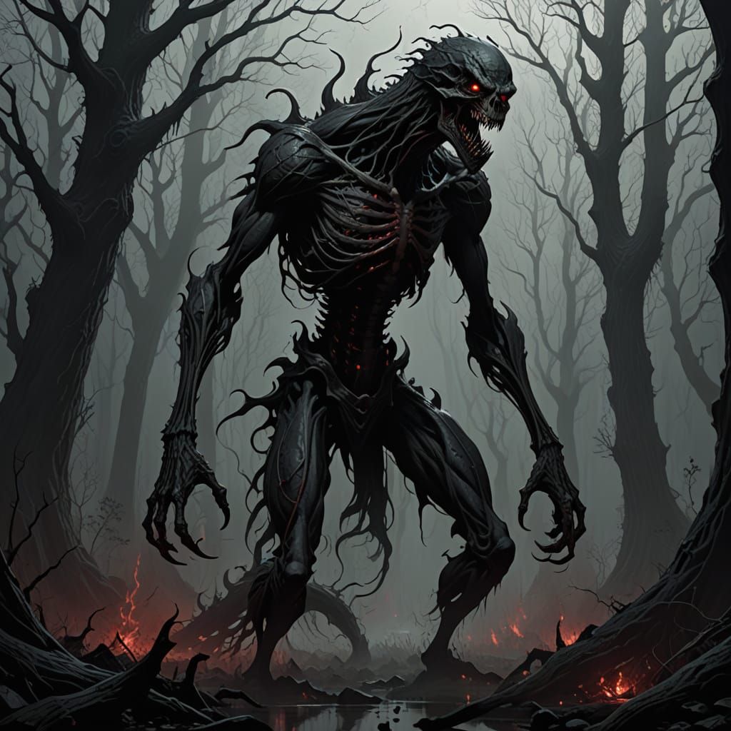 Ominous Monster with Fangs in Gothic Horror Style