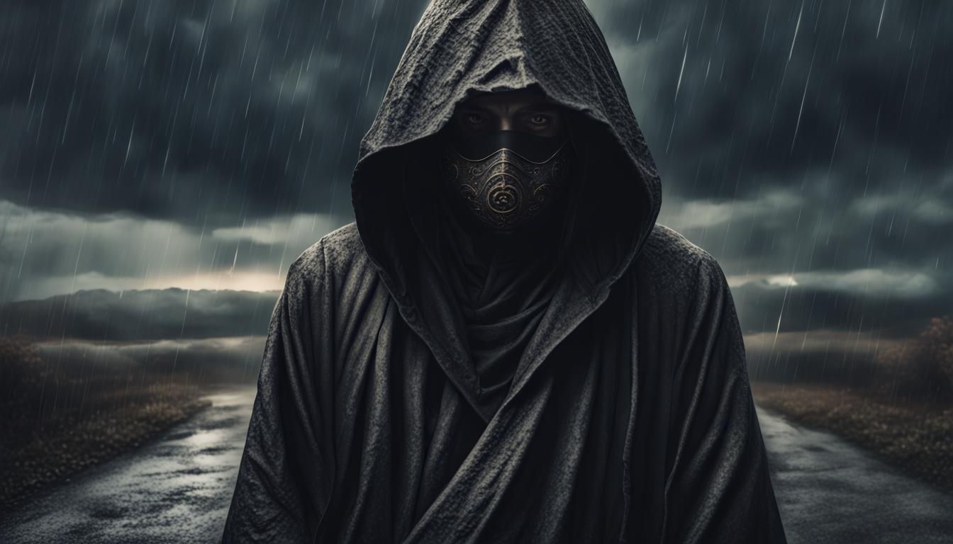 Monk in Creepy Mask in Dark Medieval Setting