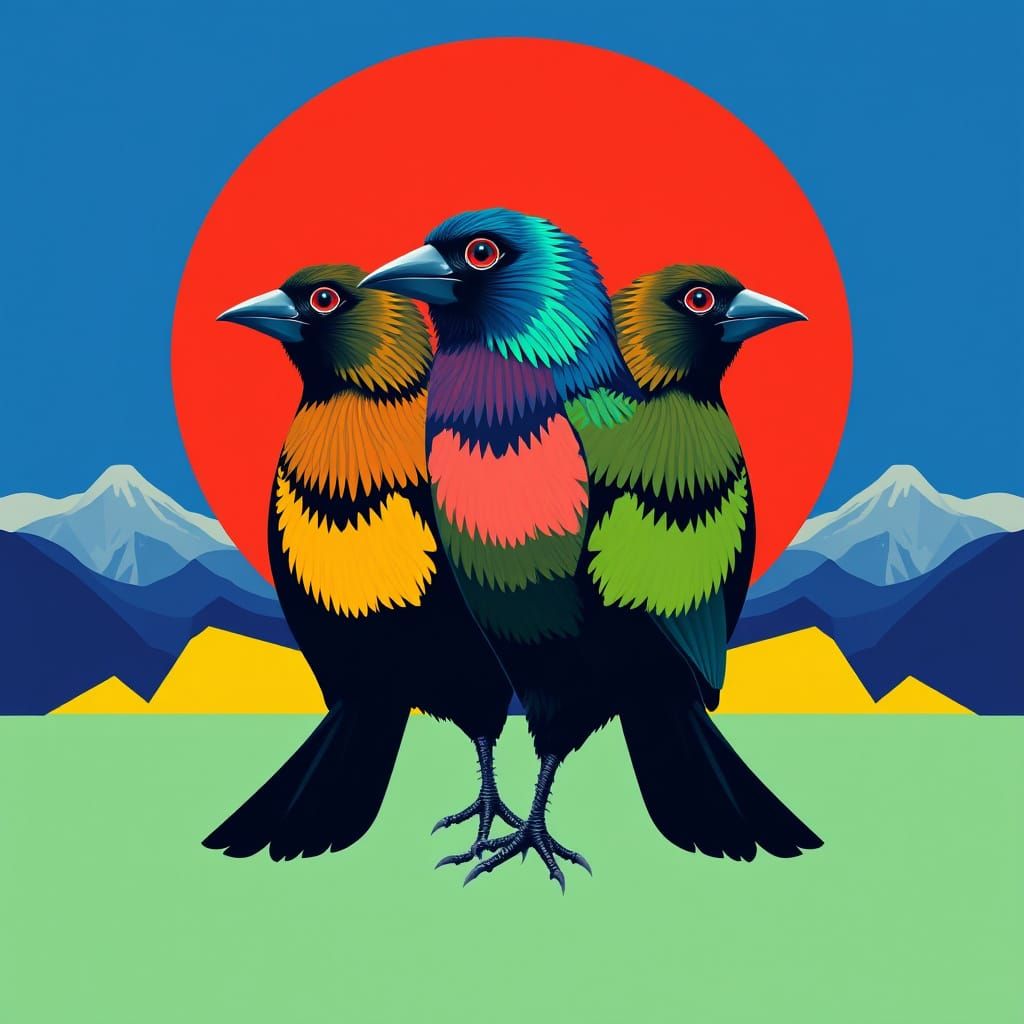 Stylized Kōkako in Pop Art Style Digital Rendering