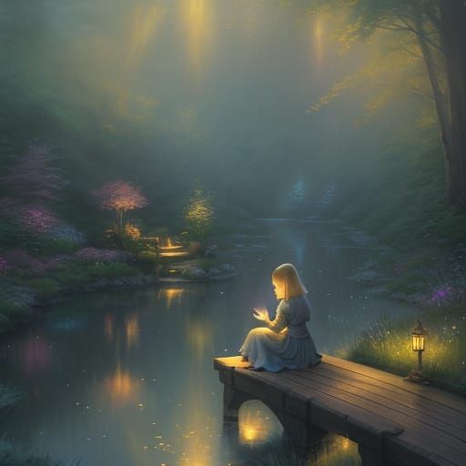 Enchanted Forest Reflection: A Thomas Kinkade Style Scene