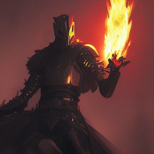 Knight in Black Armor Throwing Fire