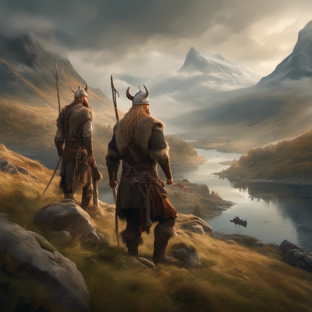 Brave Vikings , Beautiful Nordic Landscape <lora:Viking Art:...