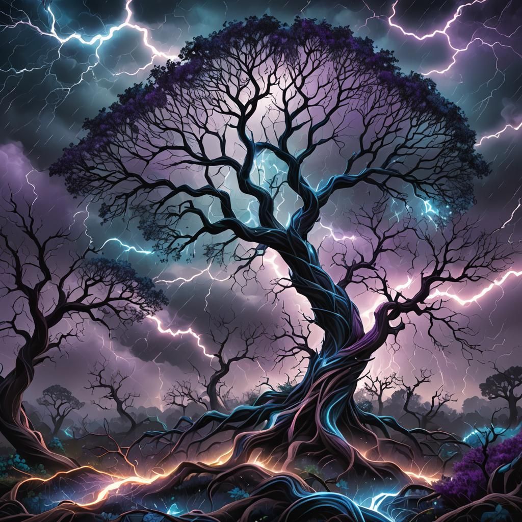 Fractal Storm: Twisted Trees in Abstract Expressionism
