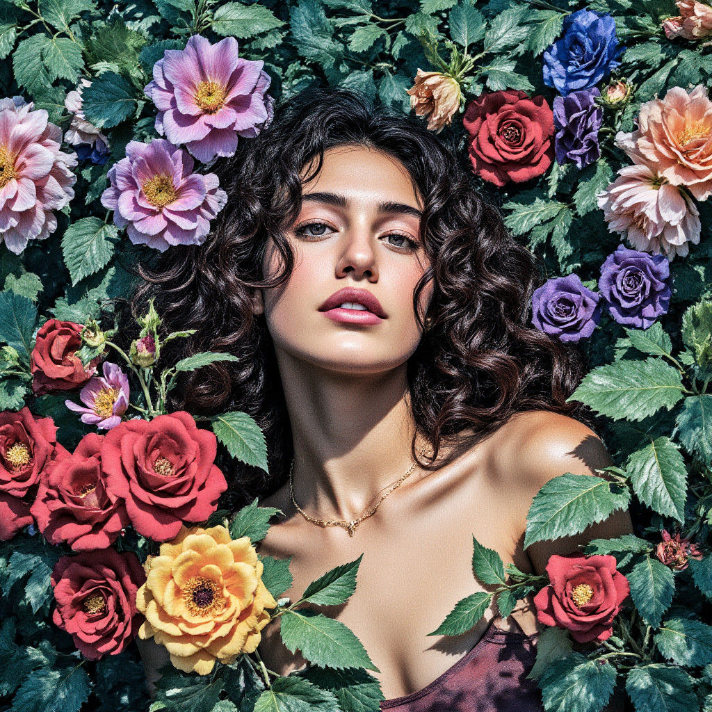 Woman in Flowers: An Impressionistic Oil Painting