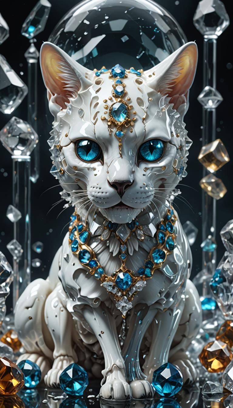 Crystal Glass Cat Goddess Playing Contrabass