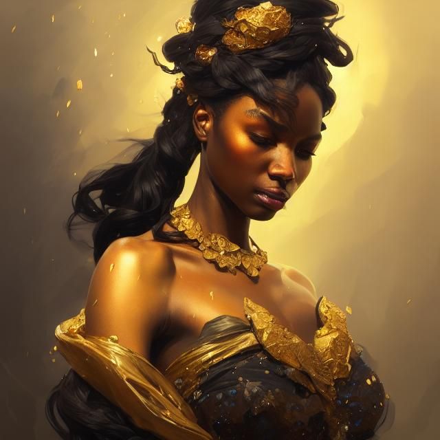 Black Gold Princess Portrait in Hyperdetailed Lighting
