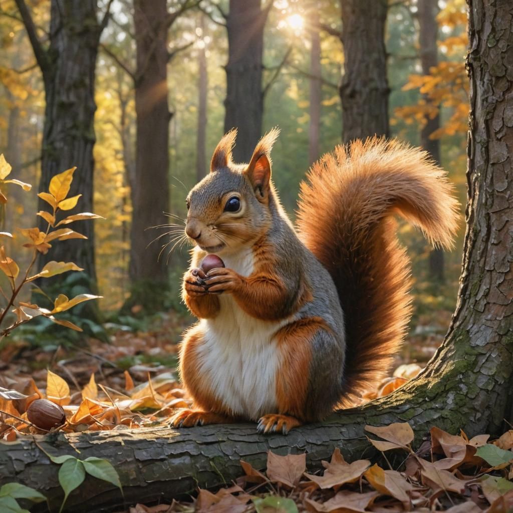 Squirrel in Forest Glade: Whimsical Watercolor Painting