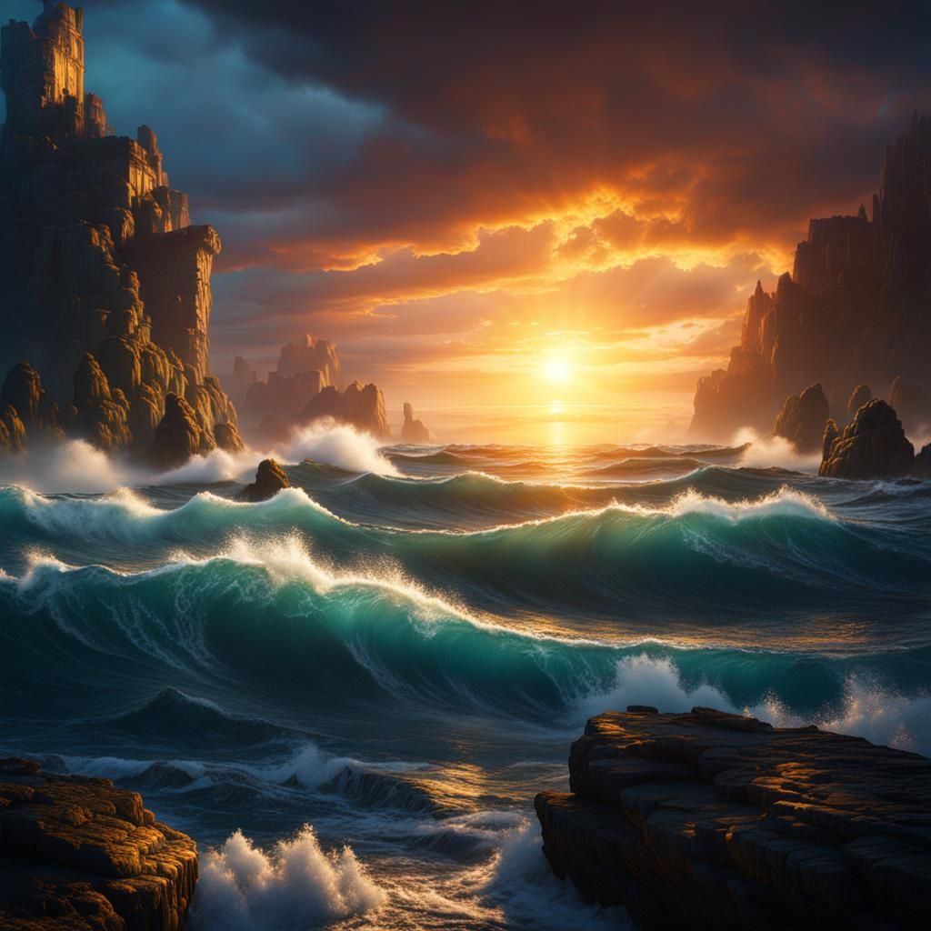 Radiant Light Breaks Through Clouds Over Ocean