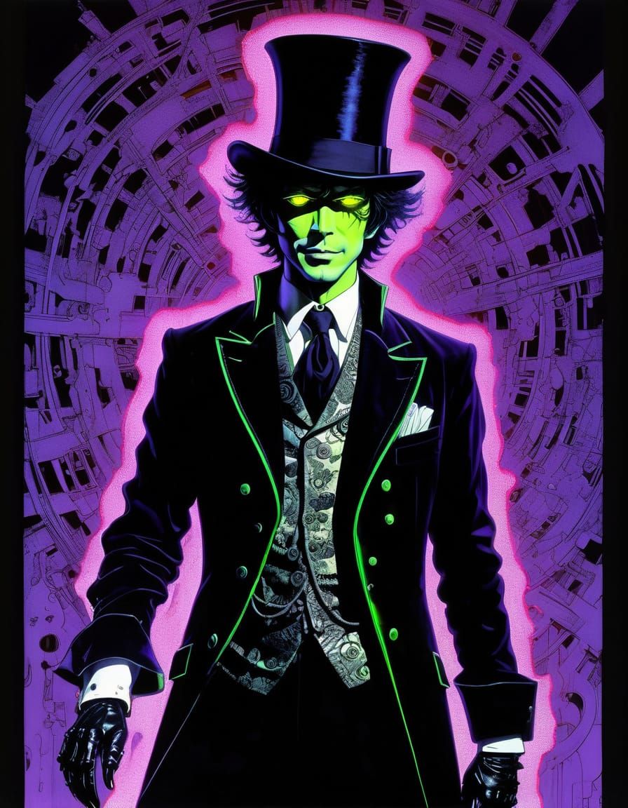 Steampunk Villain with Glowing Eyes in Psychedelic Style