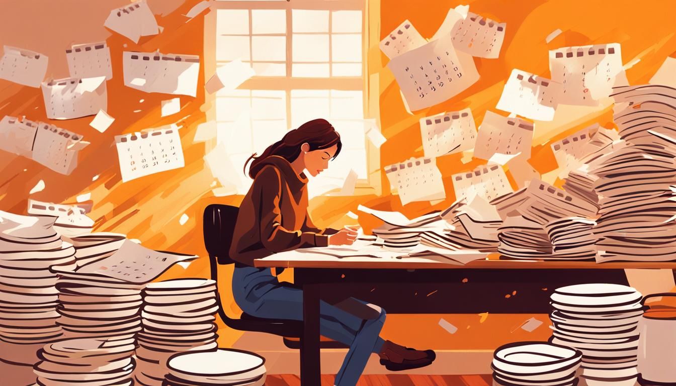 Woman at Desk in Warm Light: Digital Painting