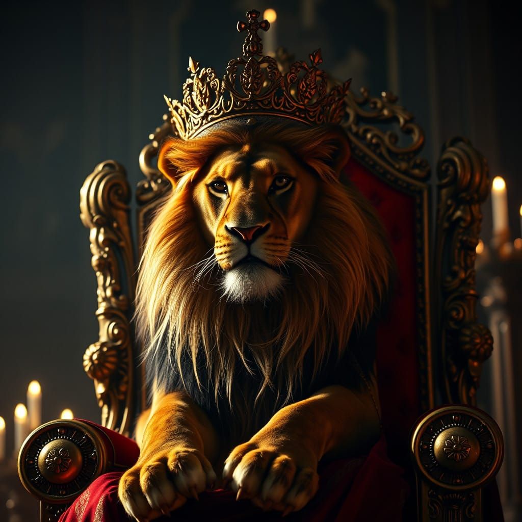 Regal Lion Sits Majestically on Lavish Throne