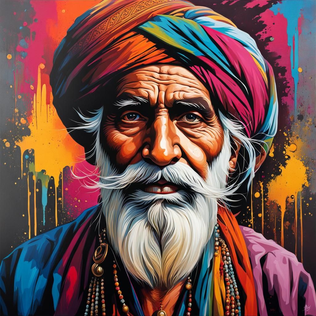 Pakistani Man's Face as Graffiti Splash Art