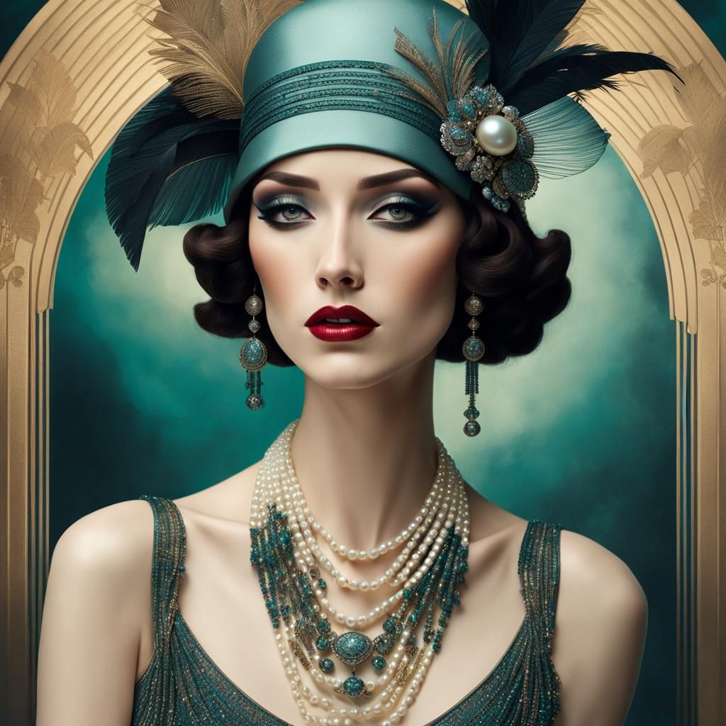 Elegant Flapper Portrait in Art Deco Style