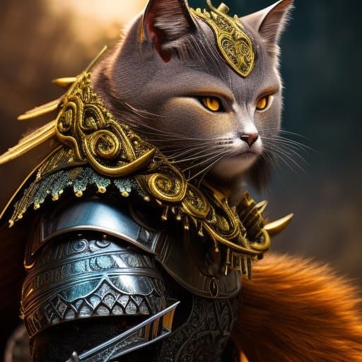 Armored Demonic Cat Portrait: Detailed Fantasy Art