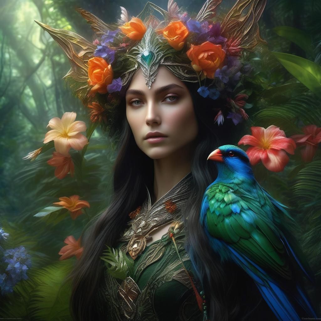 Elven Mage Summons Flower Demon in Rainforest