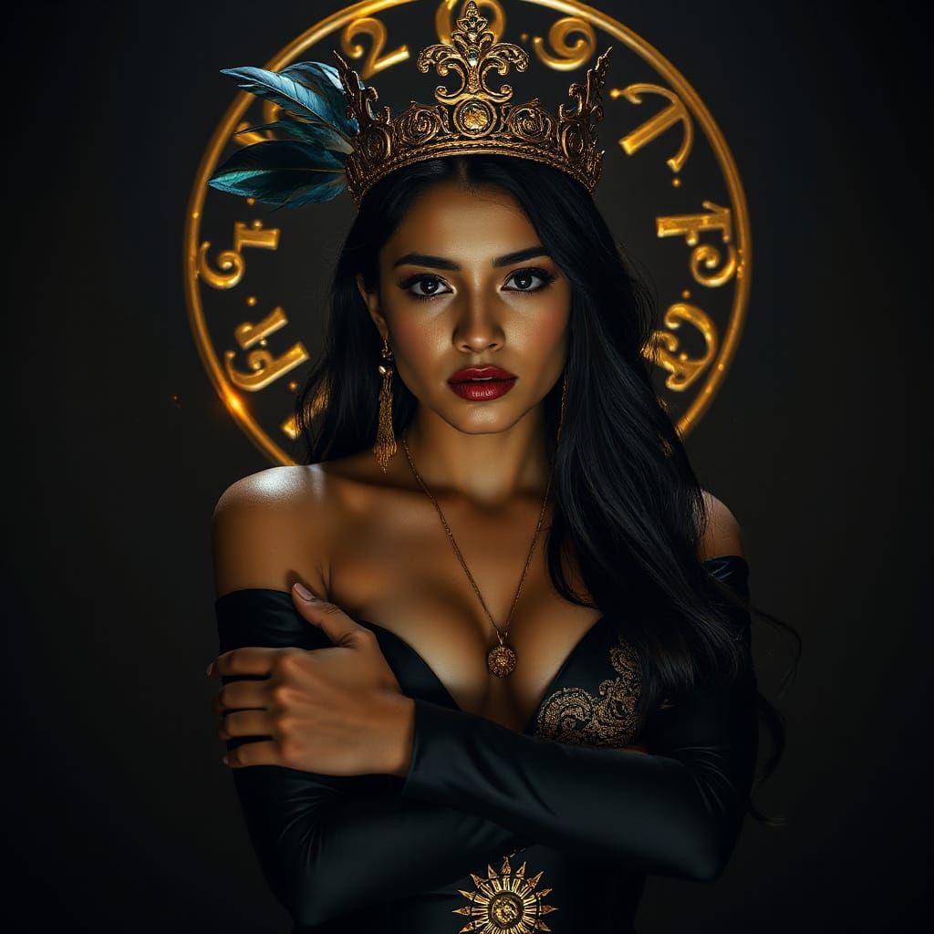 Costa Rican Woman with Golden Halo and Runes