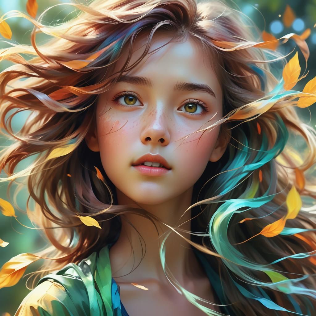 Wind Swept Girl: Vibrant Digital Concept Art