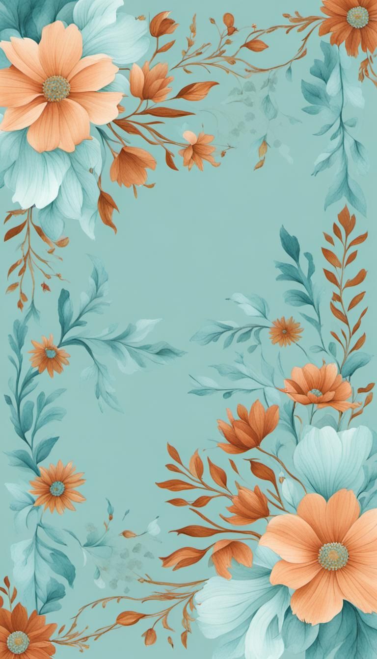 Minimal Ethereal Floral Art in Aquamarine and Sienna
