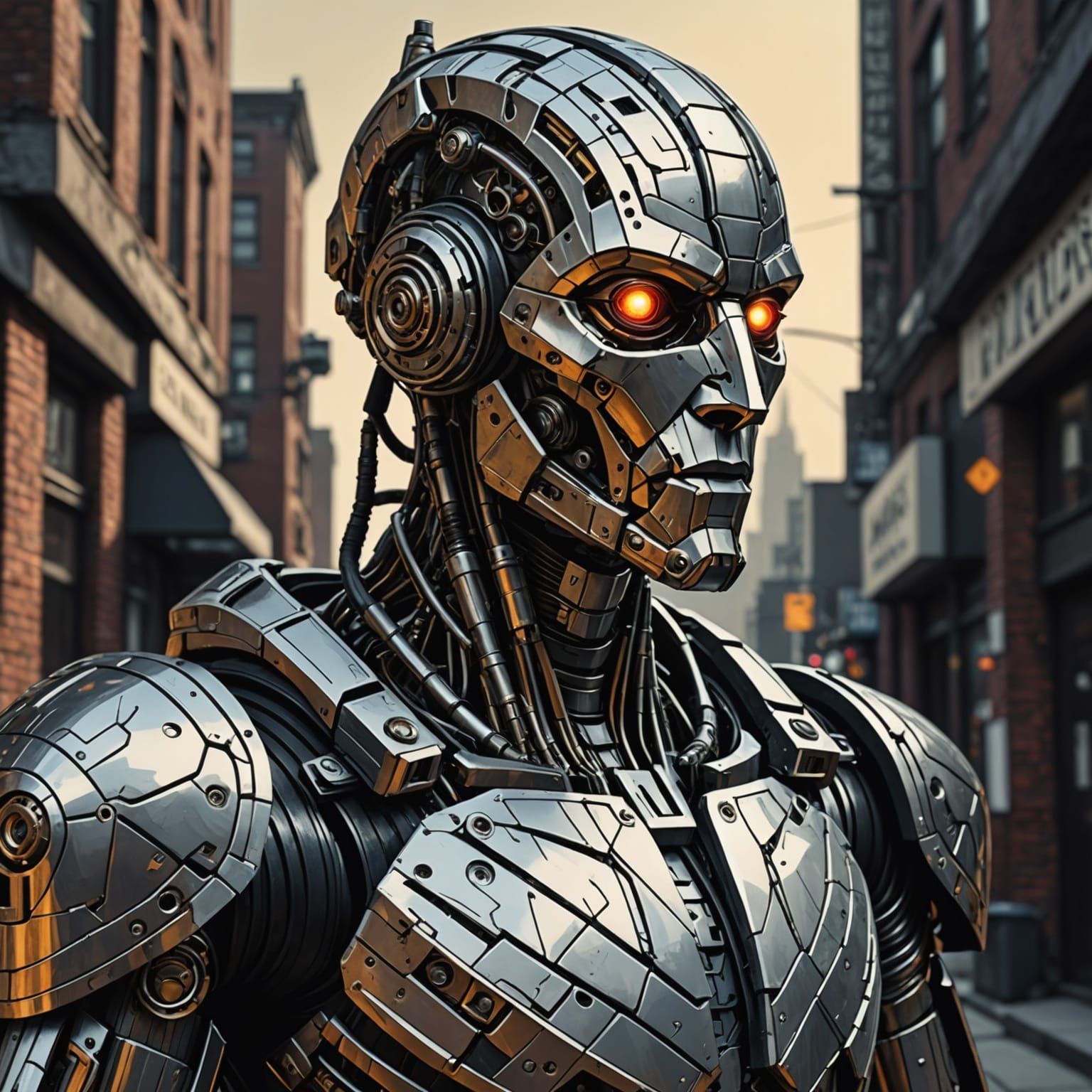 stunning anime faceless cyborg exoskeleton digital art Bernie Wrightson woodcut Harlem renaissance cubist dystopian pop ...