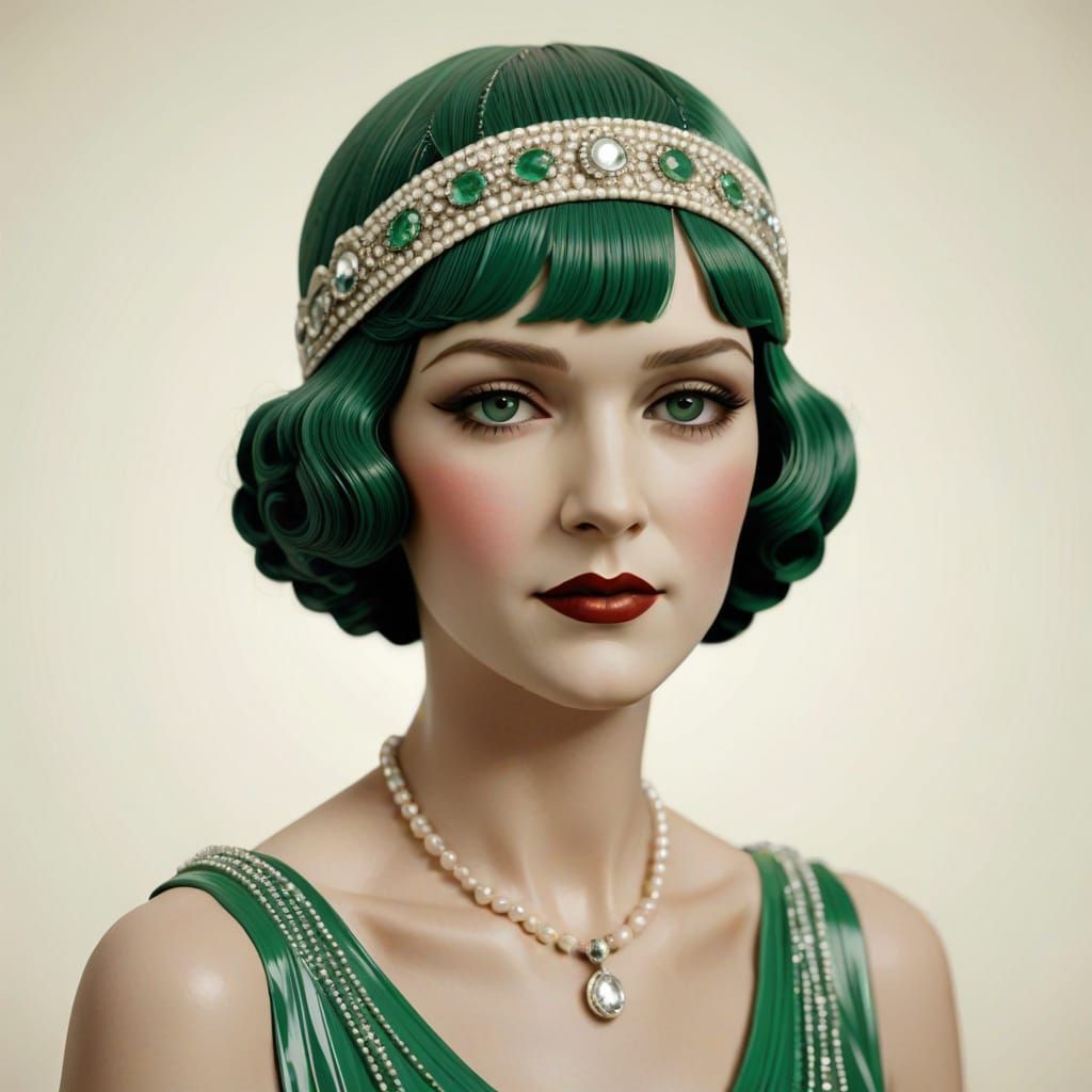 Green Vinyl 1920s Flapper Bust, 3D Render