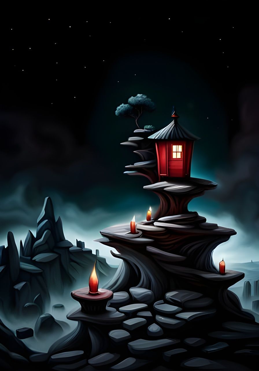 Dark Fantasy Treehouse Cliffside Masterpiece
