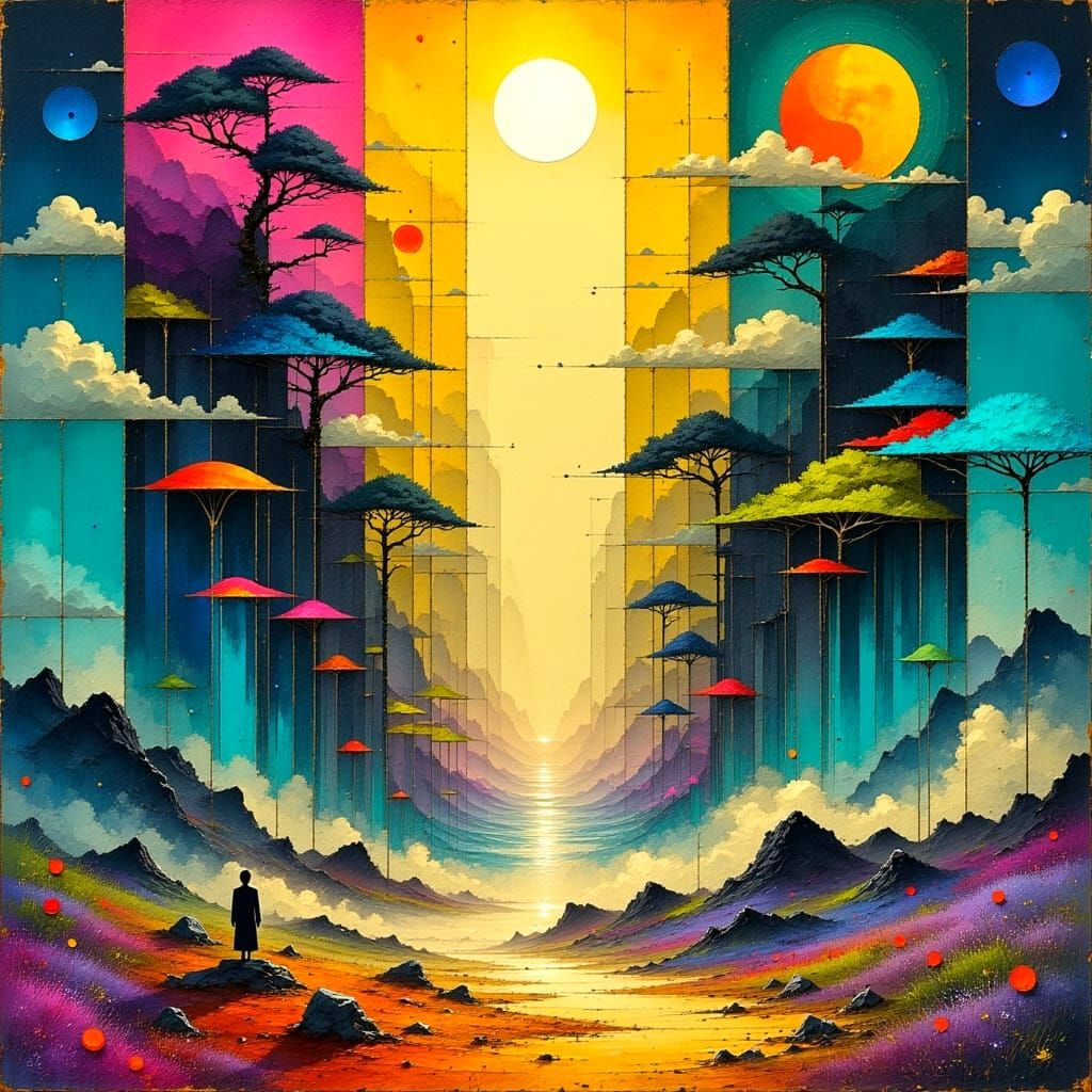 Ethereal Realms Triptych in Vibrant Palette