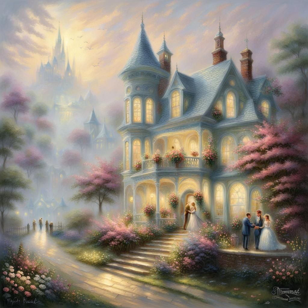 Ethereal Fantasy: Just Married in Kinkade Style