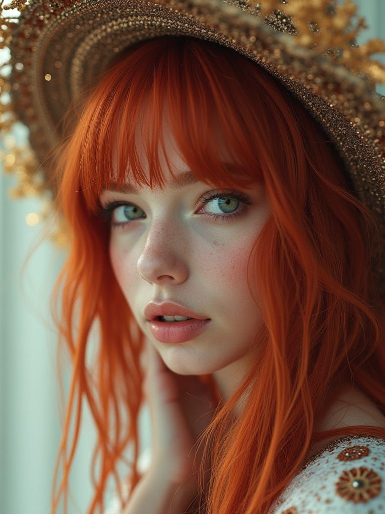 Ethereal Redhead Goddess in Postmodern Hippie Attire