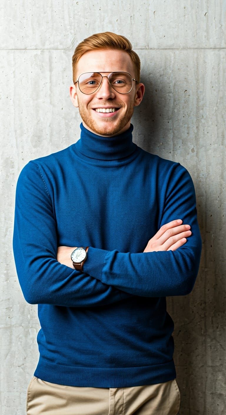 Photorealistic Portrait of a Ginger Man with Blue Eyes