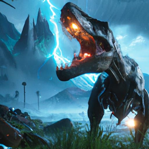 Fearsome Dinosaur Engulfed in Lightning: Detailed Matte Pain...