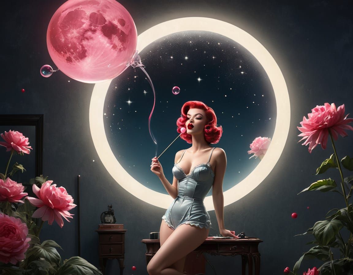 Pinup Girl in 1960s Glamour, Detailed Digital Illustration