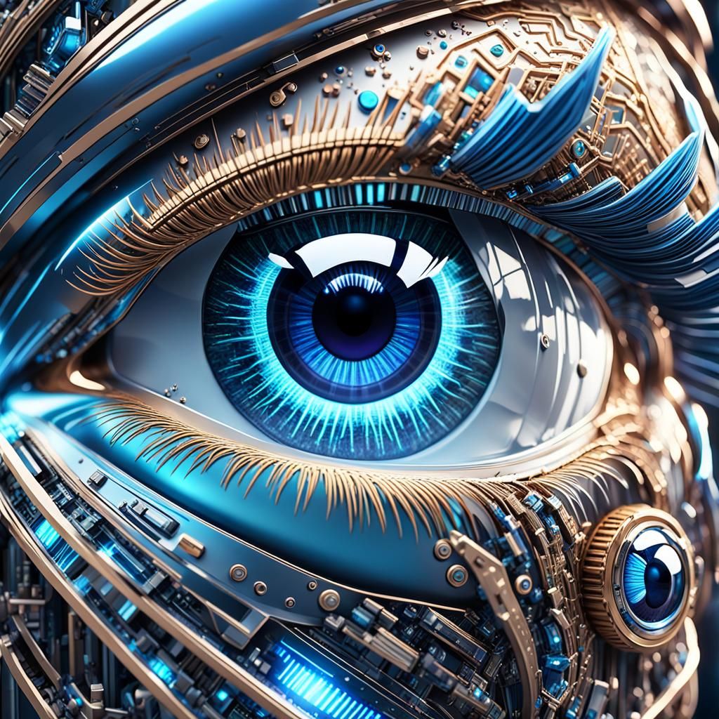Futuristic Blue Cybernetic Eye in High Definition