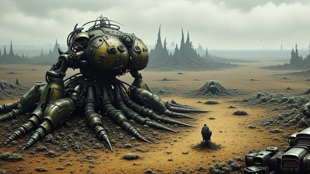 Post-Apocalyptic Robot Junkyard Inspired by Dystopian Art