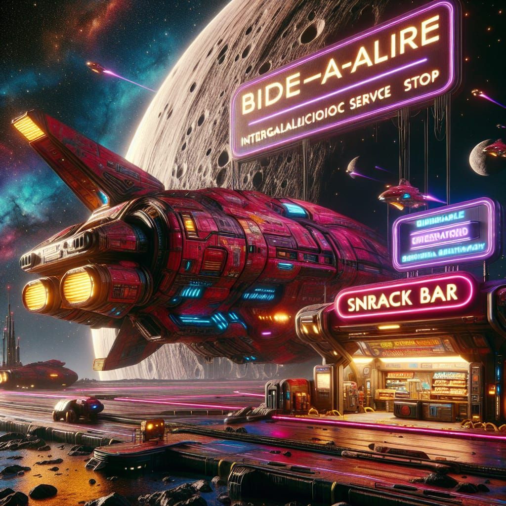 Crimson Battle-Mech Lands at Intergalactic Service Stop