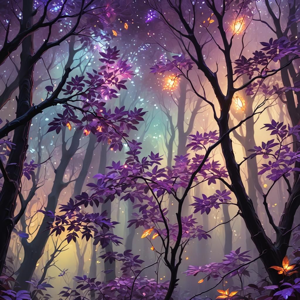 Mystical Forest: Purple Trees in Oil Painting Style