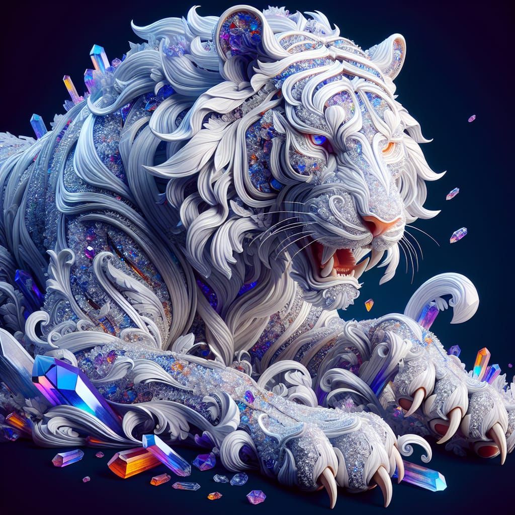 Iridescent Crystal White Tiger Fantasy Concept Art
