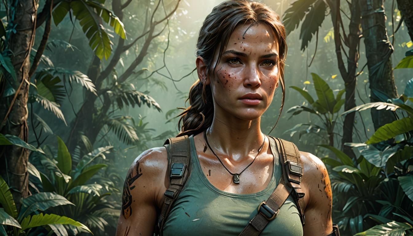 Lara Croft Portrait in Hyperrealistic Style