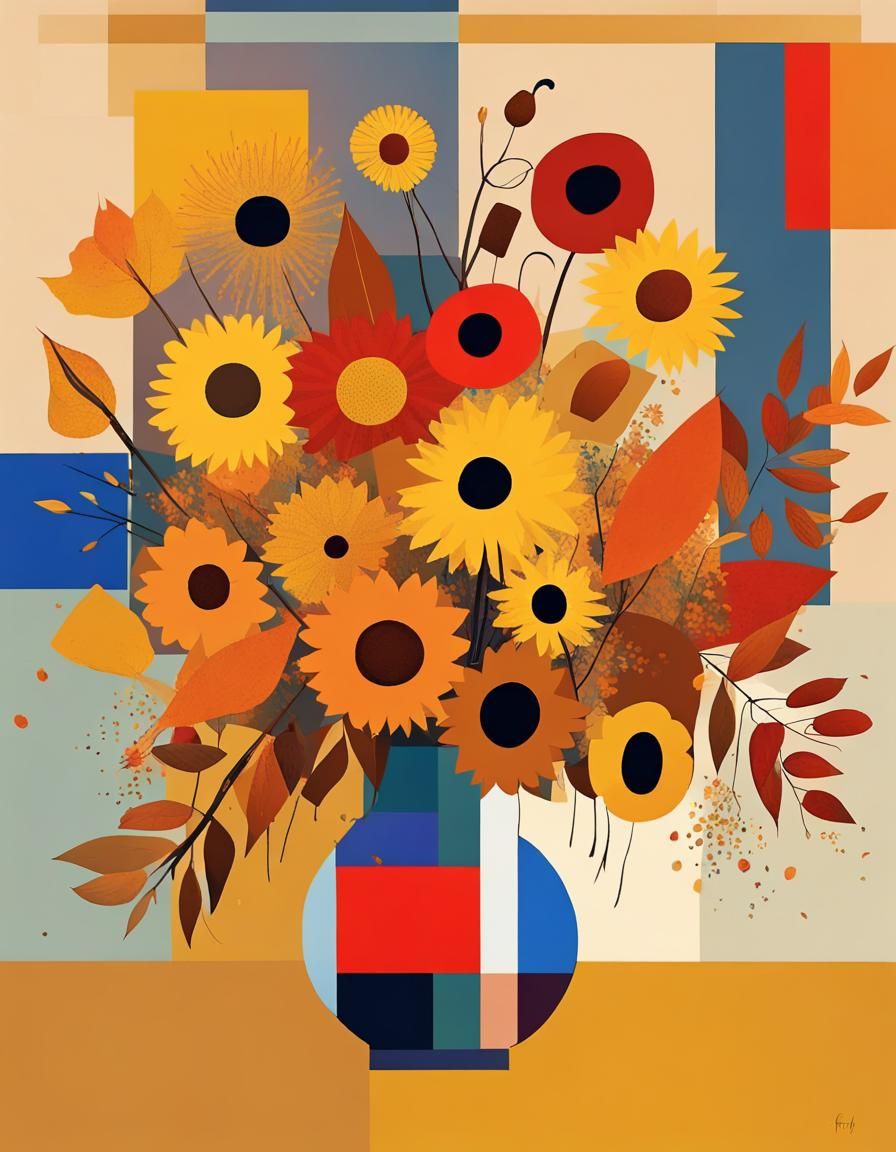 Autumn Bouquet in Geometric Pop Art Style
