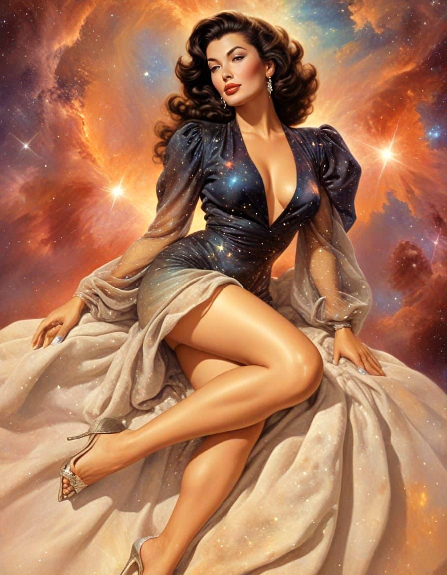 Glamour Woman in Celestial Oil Painting