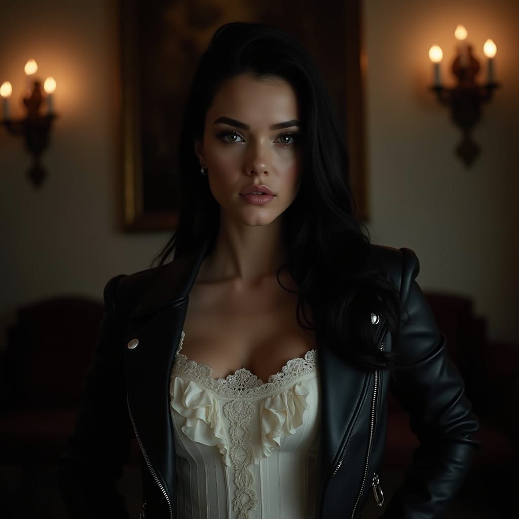 Confident Victorian-Era Woman in Moody, Romantic Style