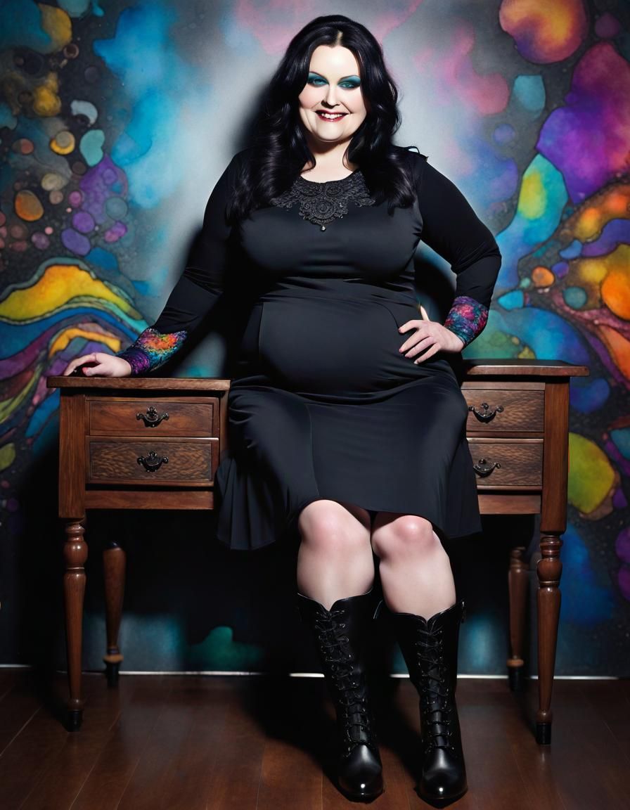 Psychedelic Gothic Woman Portrait in Alcohol Ink Style