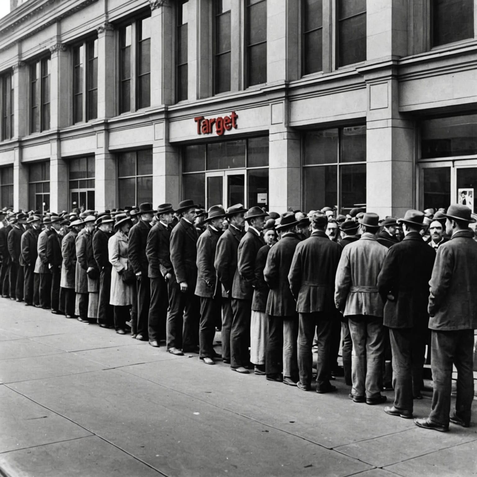 Worn Photograph: People Line Up at Store