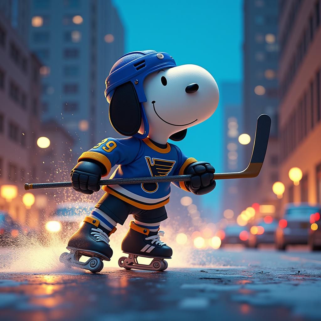 Snoopy on Rollerblades in Cityscape, Fantasy Concept Art